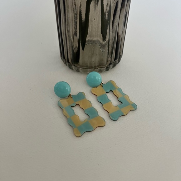 1970's Inspired Pattern Dangle Earrings - Colorful Retro Drop Earrings - Picture 13 of 14